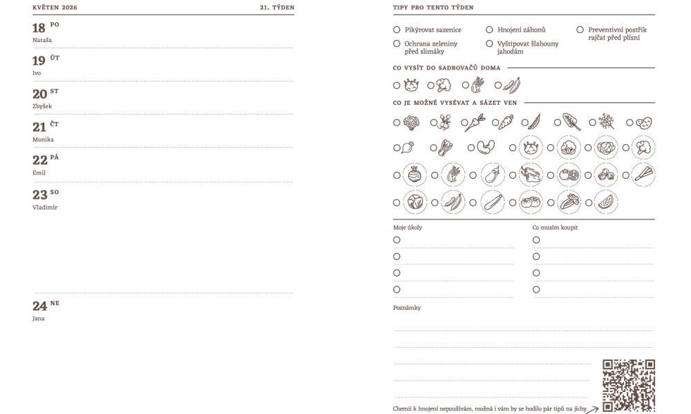 Zahradnický diář 2026 vnitřek Zahradnický diář 2026 vnitřek